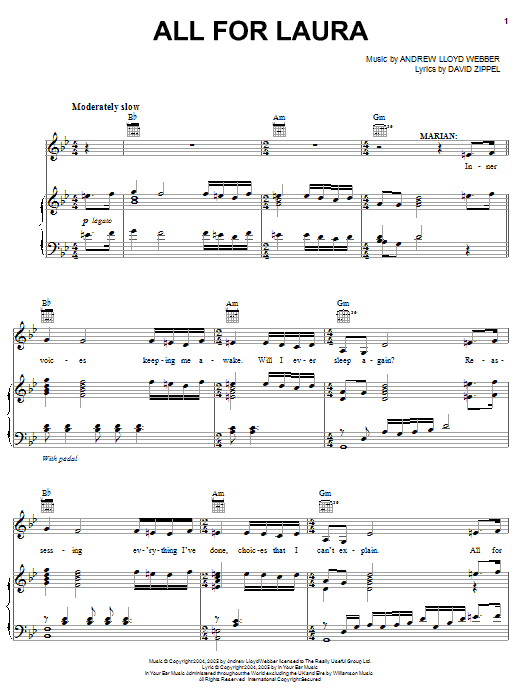 Preview Andrew Lloyd Webber All For Laura (from The Woman In White) Musicals sheet music, notes and chords for Piano, Vocal & Guitar, SKU: 32075 Download Andrew Lloyd Webber All For Laura (from The Woman In White) sheet music and printable PDF score & Musicals music notes