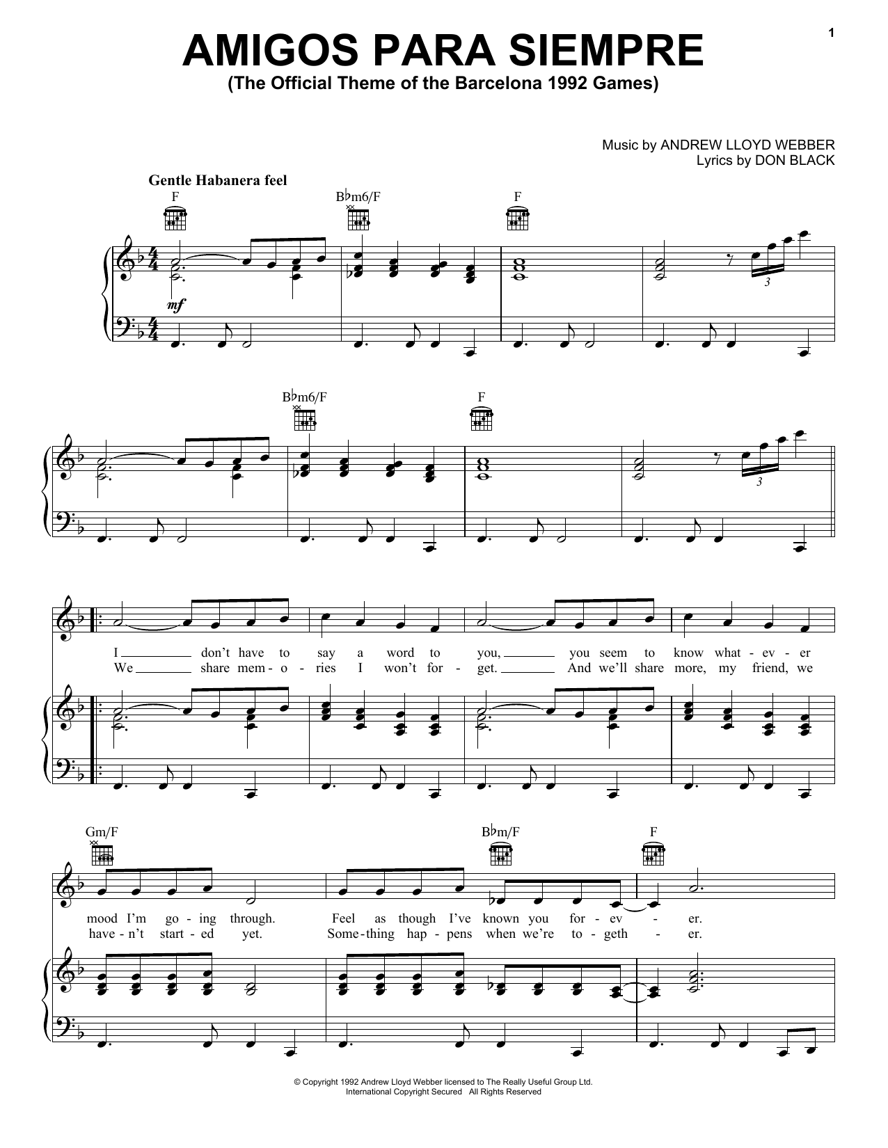 Preview Andrew Lloyd Webber Amigos Para Siempre (Friends For Life) Musicals sheet music, notes and chords for Melody Line, Lyrics & Chords, SKU: 25142 Download Andrew Lloyd Webber Amigos Para Siempre (Friends For Life) sheet music and printable PDF score & Musicals music notes
