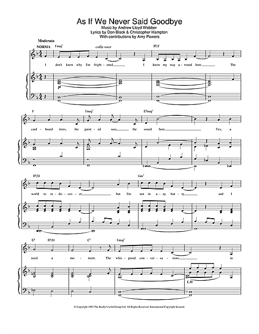 Preview Andrew Lloyd Webber As If We Never Said Goodbye (from Sunset Boulevard) Musicals sheet music, notes and chords for Alto Saxophone, SKU: 114540 sheet music, piano notes, chords, guitar tabs, score, transpose, transcribe, how to play, guide, download, learn, tutorial, progression, song, artist, awards, billboard, mtv, vh1, tour, single, album, release