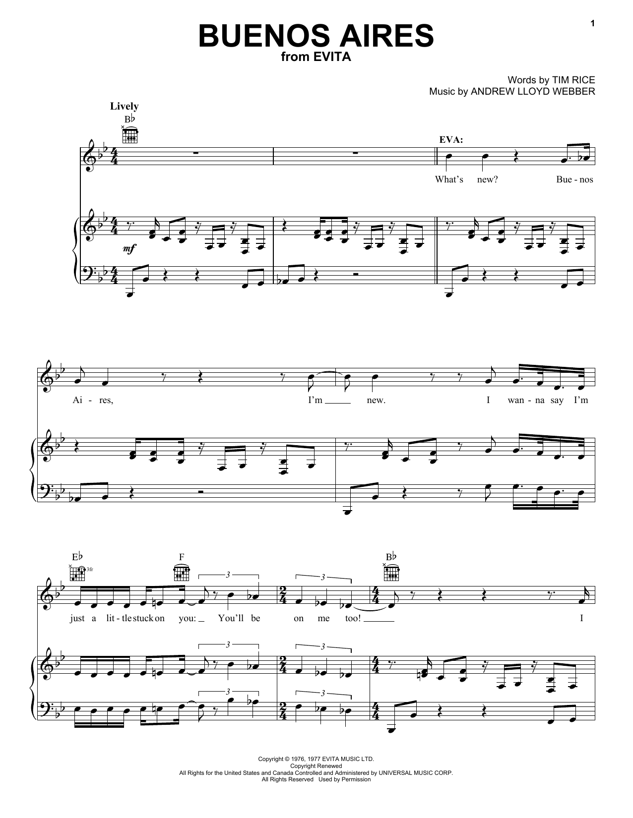 Download Madonna Buenos Aires (from Evita) sheet music and printable PDF score & Musicals music notes