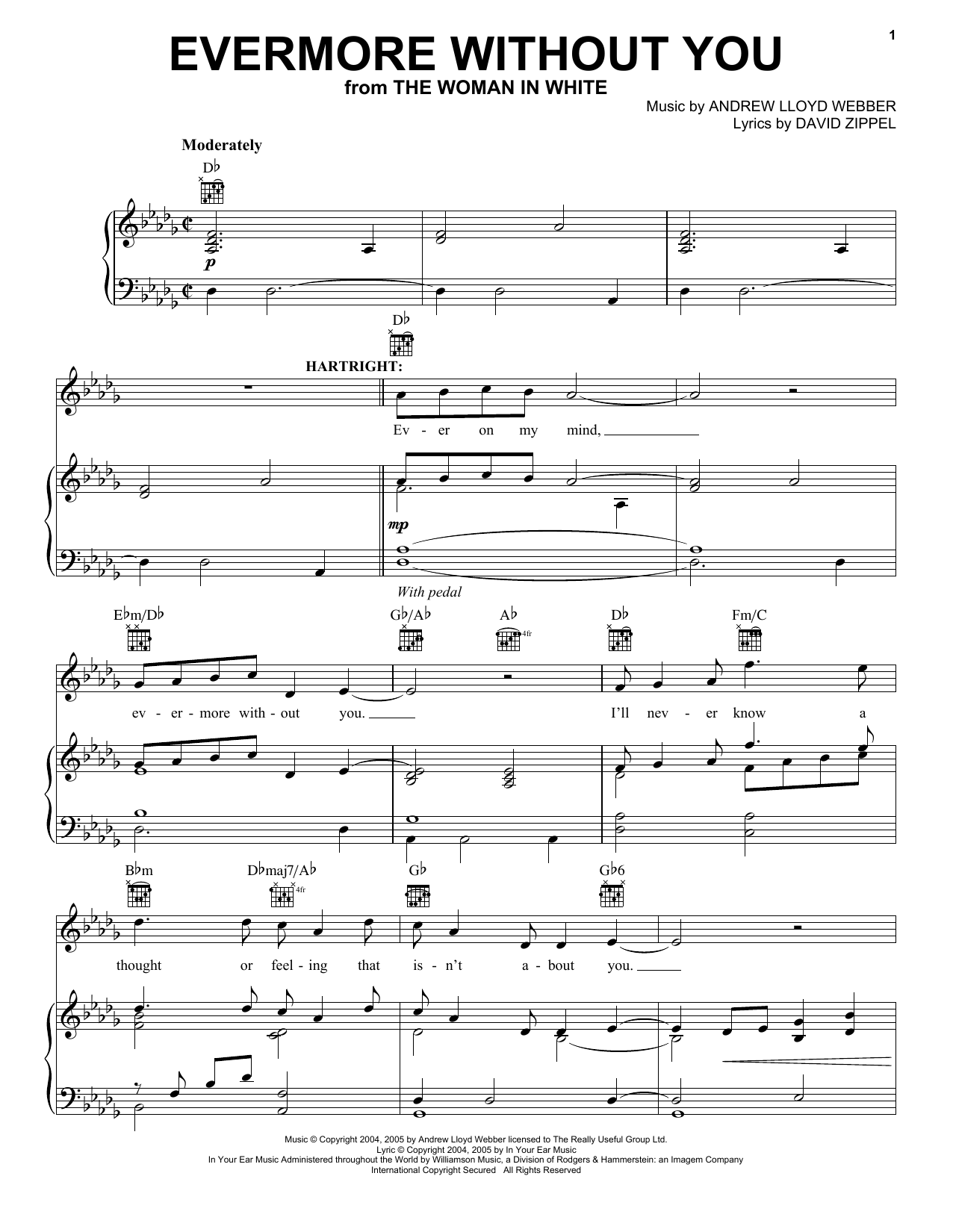 Preview Andrew Lloyd Webber Evermore Without You (from The Woman In White) Musicals sheet music, notes and chords for Piano, Vocal & Guitar, SKU: 32003 Download Andrew Lloyd Webber Evermore Without You (from The Woman In White) sheet music and printable PDF score & Musicals music notes