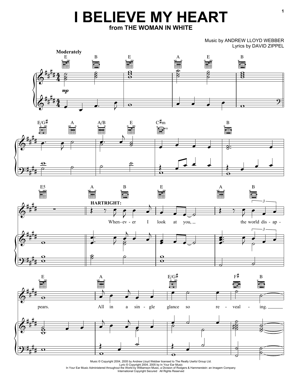 Download Andrew Lloyd Webber I Believe My Heart (from The Woman In White) sheet music and printable PDF score & Broadway music notes