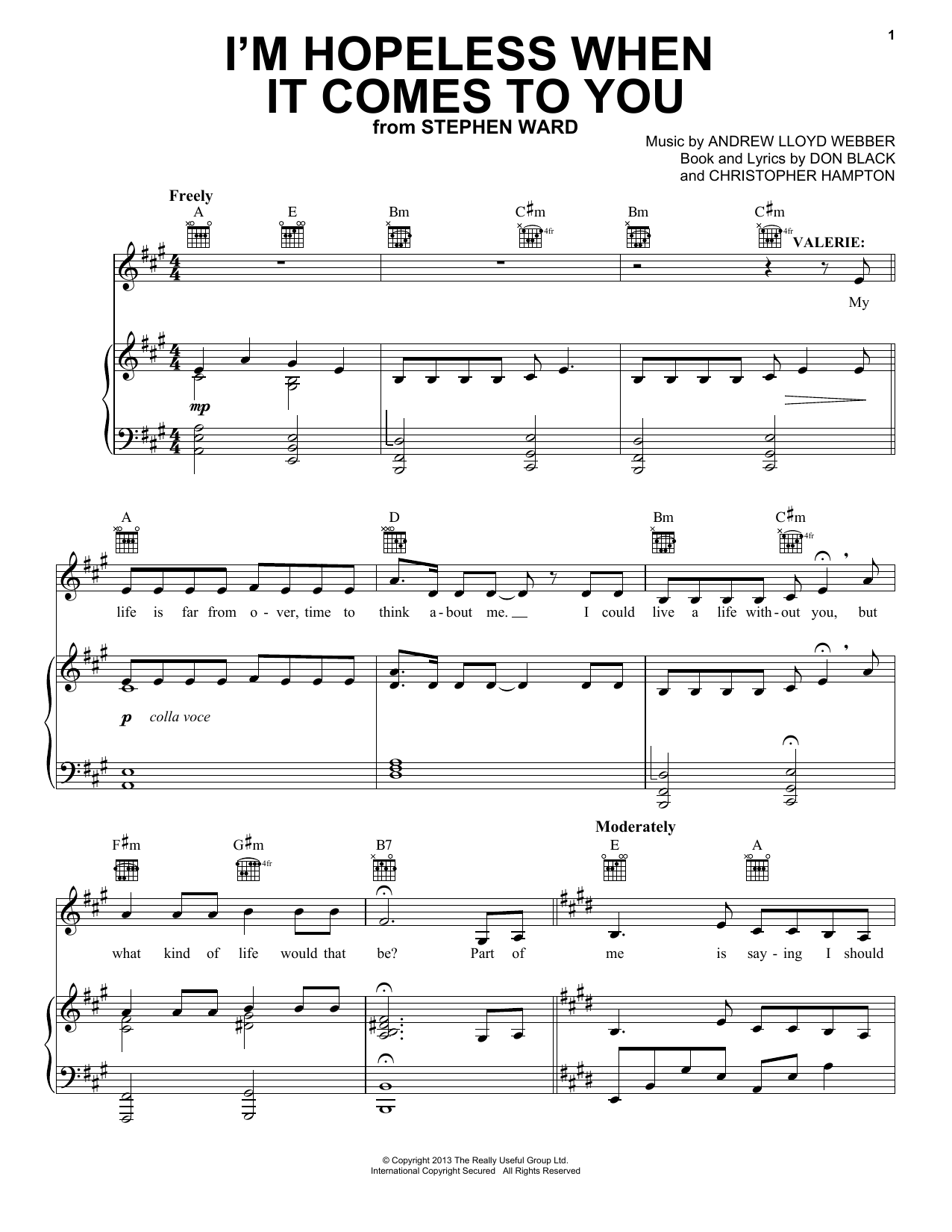 Preview Andrew Lloyd Webber I'm Hopeless When It Comes To You (from Stephen Ward) Musicals sheet music, notes and chords for Piano & Vocal, SKU: 120754 sheet music, piano notes, chords, guitar tabs, score, transpose, transcribe, how to play, guide, download, learn, tutorial, progression, song, artist, awards, billboard, mtv, vh1, tour, single, album, release