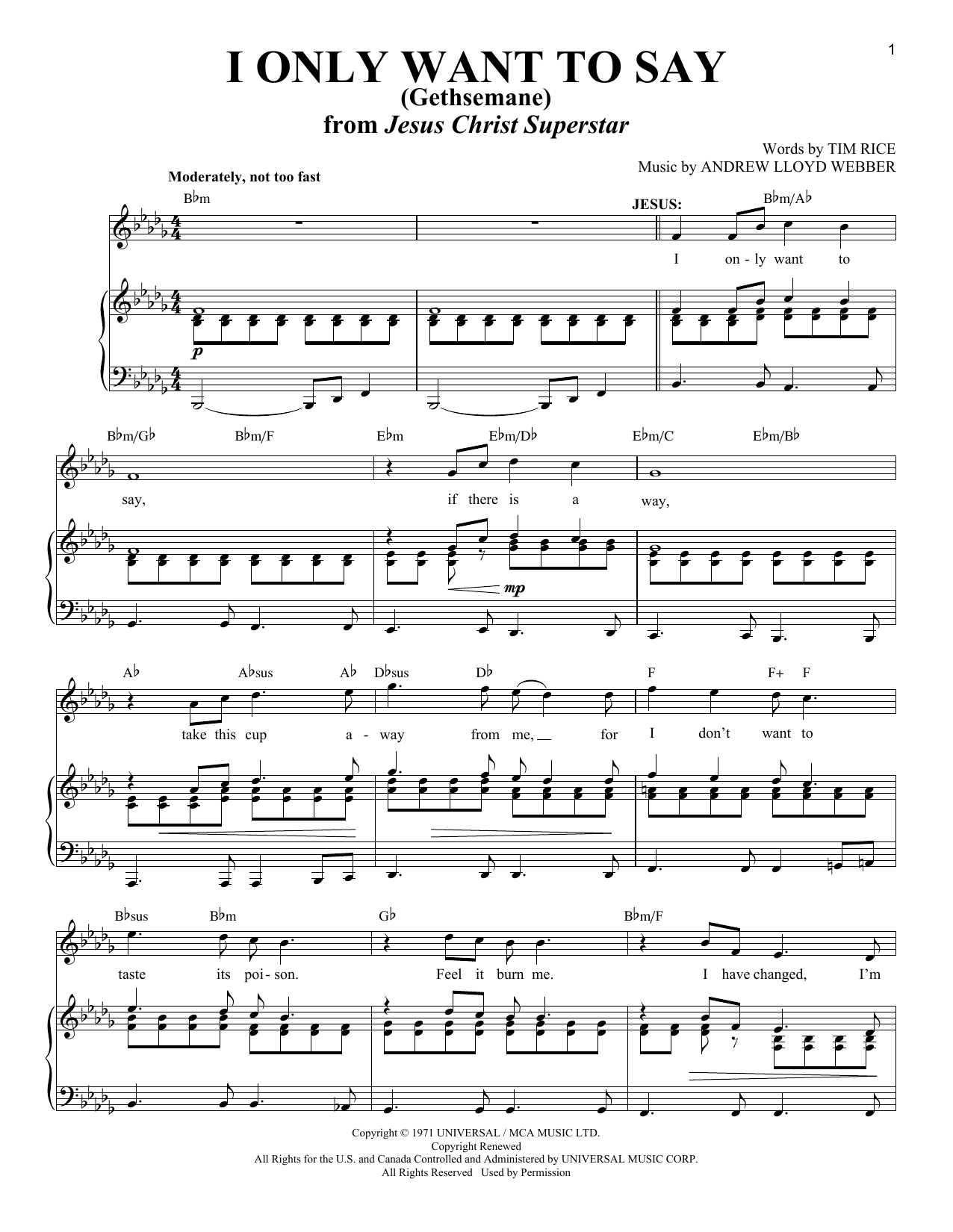 Preview Andrew Lloyd Webber I Only Want To Say (Gethsemane) (from Jesus Christ Superstar) Broadway sheet music, notes and chords for Piano & Vocal, SKU: 254926 sheet music, piano notes, chords, guitar tabs, score, transpose, transcribe, how to play, guide, download, learn, tutorial, progression, song, artist, awards, billboard, mtv, vh1, tour, single, album, release