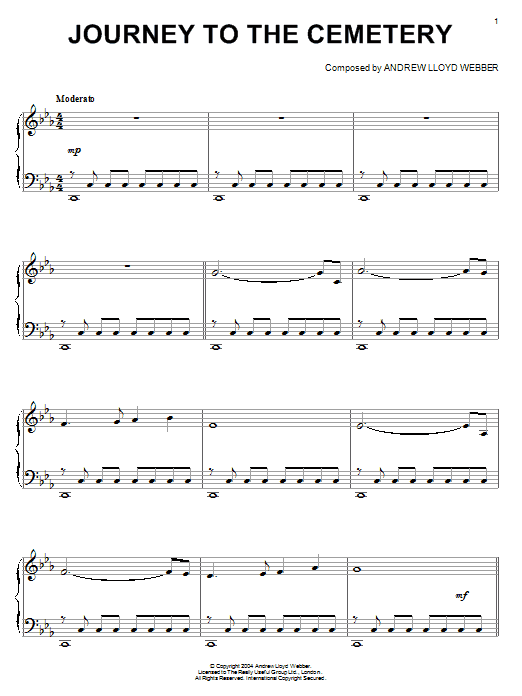 Preview Andrew Lloyd Webber Journey To The Cemetery Musicals sheet music, notes and chords for Piano, SKU: 50163 Download Andrew Lloyd Webber Journey To The Cemetery sheet music and printable PDF score & Musicals music notes