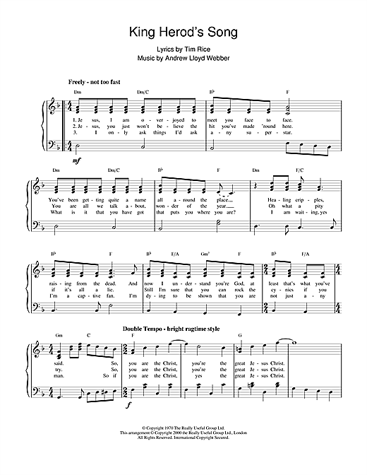 Preview Andrew Lloyd Webber King Herod's Song (from Jesus Christ Superstar) Musicals sheet music, notes and chords for Piano, SKU: 18375 sheet music, piano notes, chords, guitar tabs, score, transpose, transcribe, how to play, guide, download, learn, tutorial, progression, song, artist, awards, billboard, mtv, vh1, tour, single, album, release