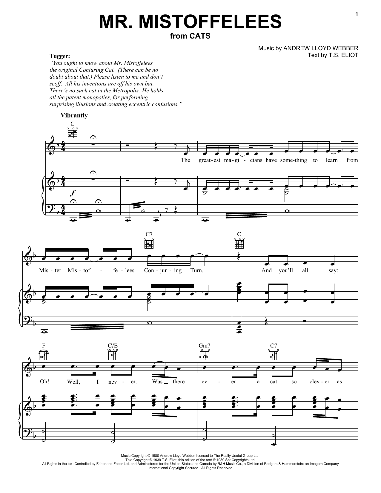 Download Andrew Lloyd Webber Mr. Mistoffelees (from Cats) sheet music and printable PDF score & Broadway music notes