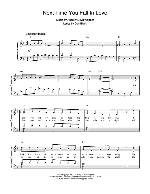 Preview Andrew Lloyd Webber Next Time You Fall In Love (from Starlight Express) Musicals sheet music, notes and chords for Piano, SKU: 18374 sheet music, piano notes, chords, guitar tabs, score, transpose, transcribe, how to play, guide, download, learn, tutorial, progression, song, artist, awards, billboard, mtv, vh1, tour, single, album, release