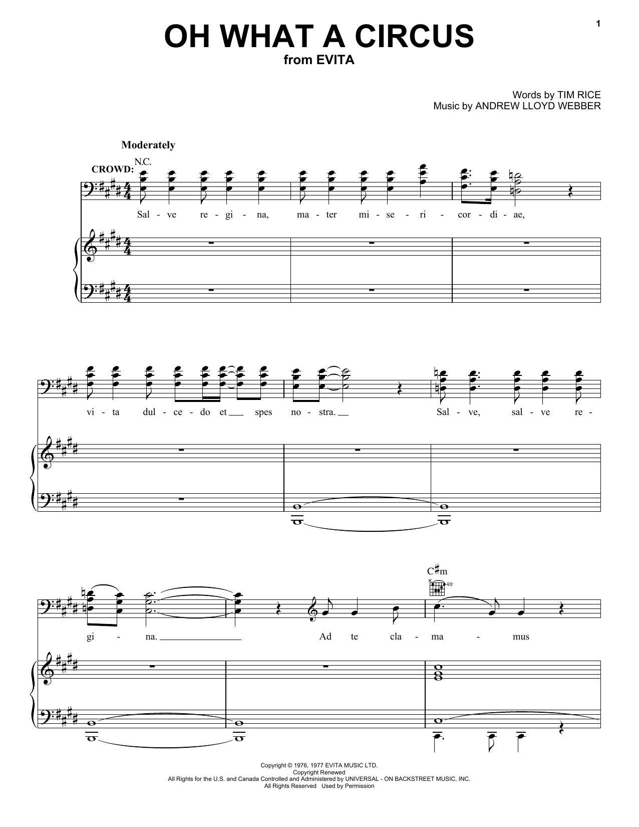 Preview Andrew Lloyd Webber Oh What A Circus (from Evita) Musicals sheet music, notes and chords for Piano, SKU: 18378 Download Andrew Lloyd Webber Oh What A Circus (from Evita) sheet music and printable PDF score & Musicals music notes