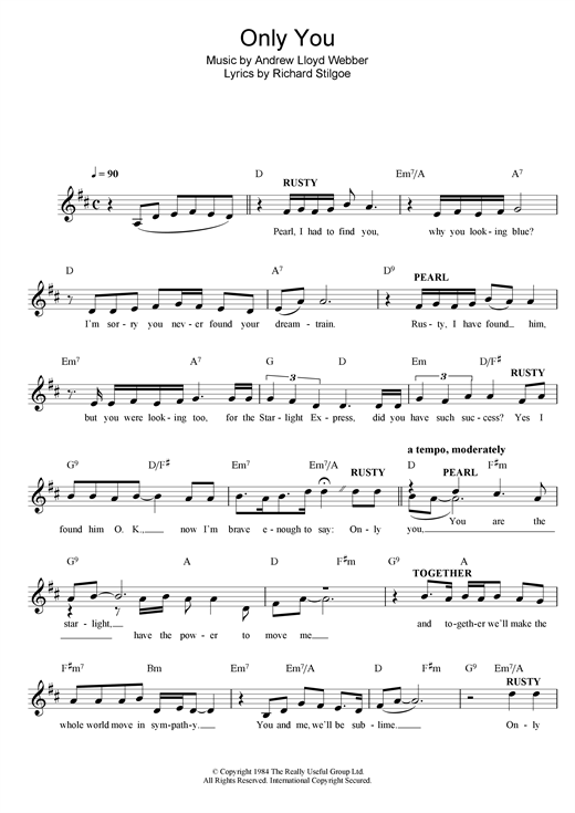 Download Andrew Lloyd Webber Only You (from Starlight Express) sheet music and printable PDF score & Musicals music notes
