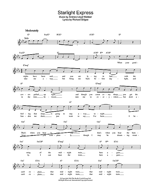 Download Andrew Lloyd Webber Starlight Express sheet music and printable PDF score & Musicals music notes