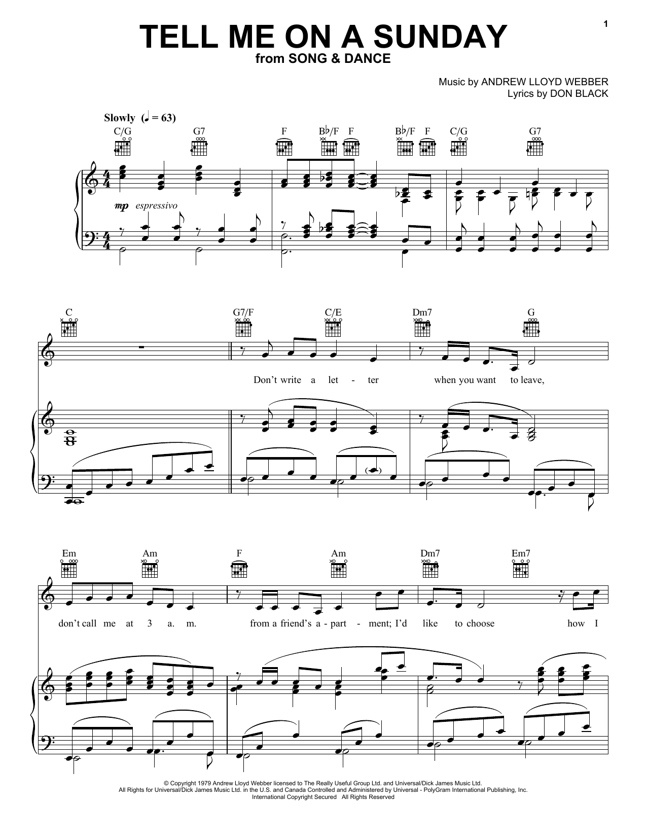 Preview Andrew Lloyd Webber Tell Me On A Sunday Broadway sheet music, notes and chords for Piano, Vocal & Guitar (Right-Hand Melody), SKU: 21437 sheet music, piano notes, chords, guitar tabs, score, transpose, transcribe, how to play, guide, download, learn, tutorial, progression, song, artist, awards, billboard, mtv, vh1, tour, single, album, release