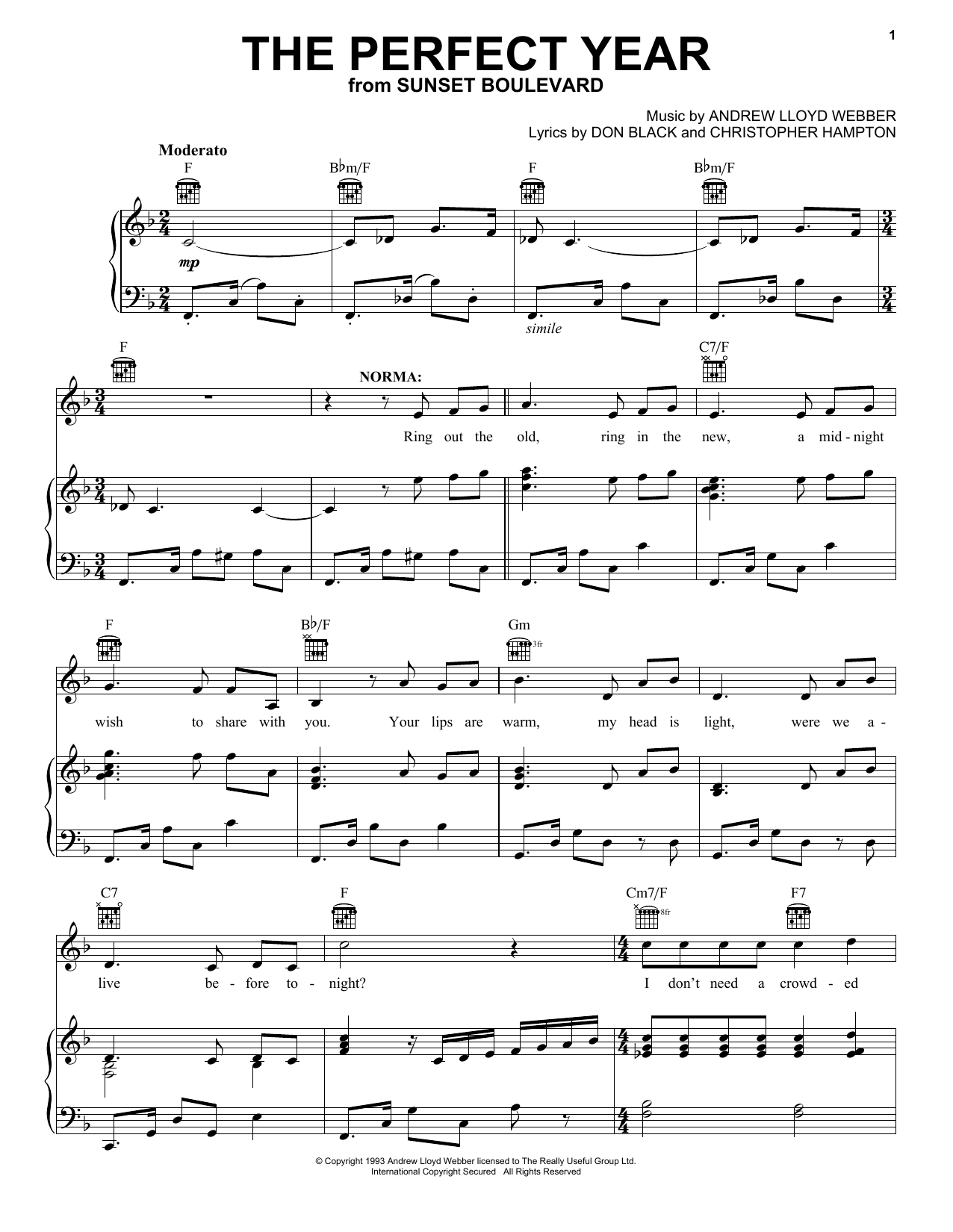 Preview Andrew Lloyd Webber The Perfect Year Broadway sheet music, notes and chords for Piano, Vocal & Guitar (Right-Hand Melody), SKU: 21378 Download Andrew Lloyd Webber The Perfect Year sheet music and printable PDF score & Broadway music notes