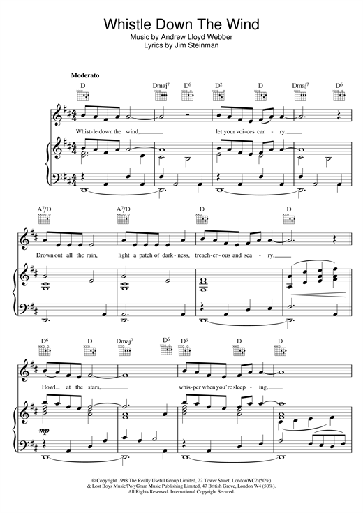 Preview Andrew Lloyd Webber Whistle Down The Wind Pop sheet music, notes and chords for Piano, SKU: 73550 sheet music, piano notes, chords, guitar tabs, score, transpose, transcribe, how to play, guide, download, learn, tutorial, progression, song, artist, awards, billboard, mtv, vh1, tour, single, album, release