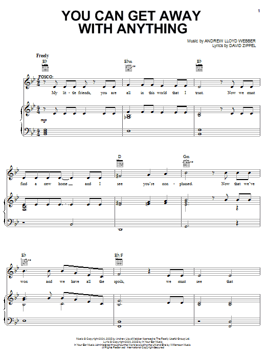 Preview Andrew Lloyd Webber You Can Get Away With Anything (from The Woman In White) Musicals sheet music, notes and chords for Piano, Vocal & Guitar, SKU: 32080 Download Andrew Lloyd Webber You Can Get Away With Anything (from The Woman In White) sheet music and printable PDF score & Musicals music notes