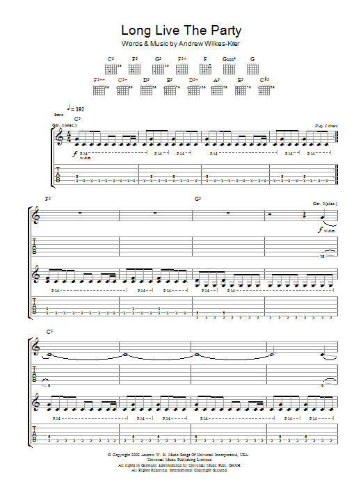 Download Andrew WK Long Live The Party sheet music and printable PDF score & Rock music notes