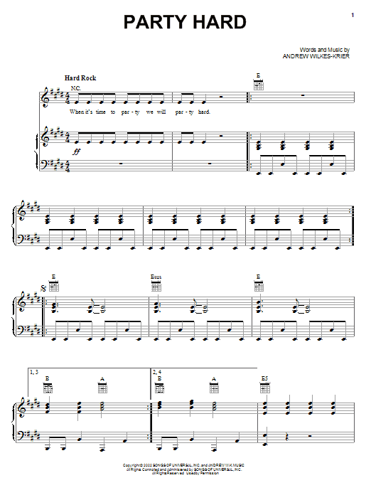 Preview Andrew W.K. Party Hard Rock sheet music, notes and chords for Bass Guitar Tab, SKU: 31990 Download Andrew W.K. Party Hard sheet music and printable PDF score & Rock music notes