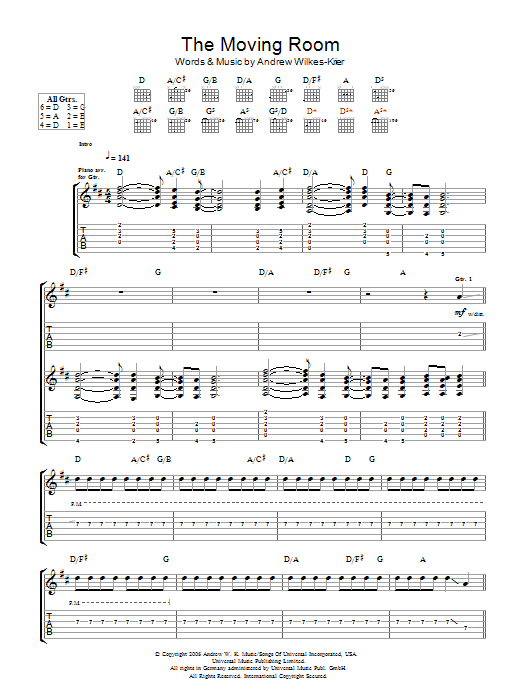 Preview Andrew WK The Moving Room Rock sheet music, notes and chords for Guitar Tab, SKU: 48459 Download Andrew WK The Moving Room sheet music and printable PDF score & Rock music notes