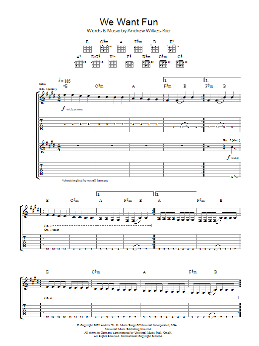 Download Andrew WK We Want Fun sheet music and printable PDF score & Rock music notes