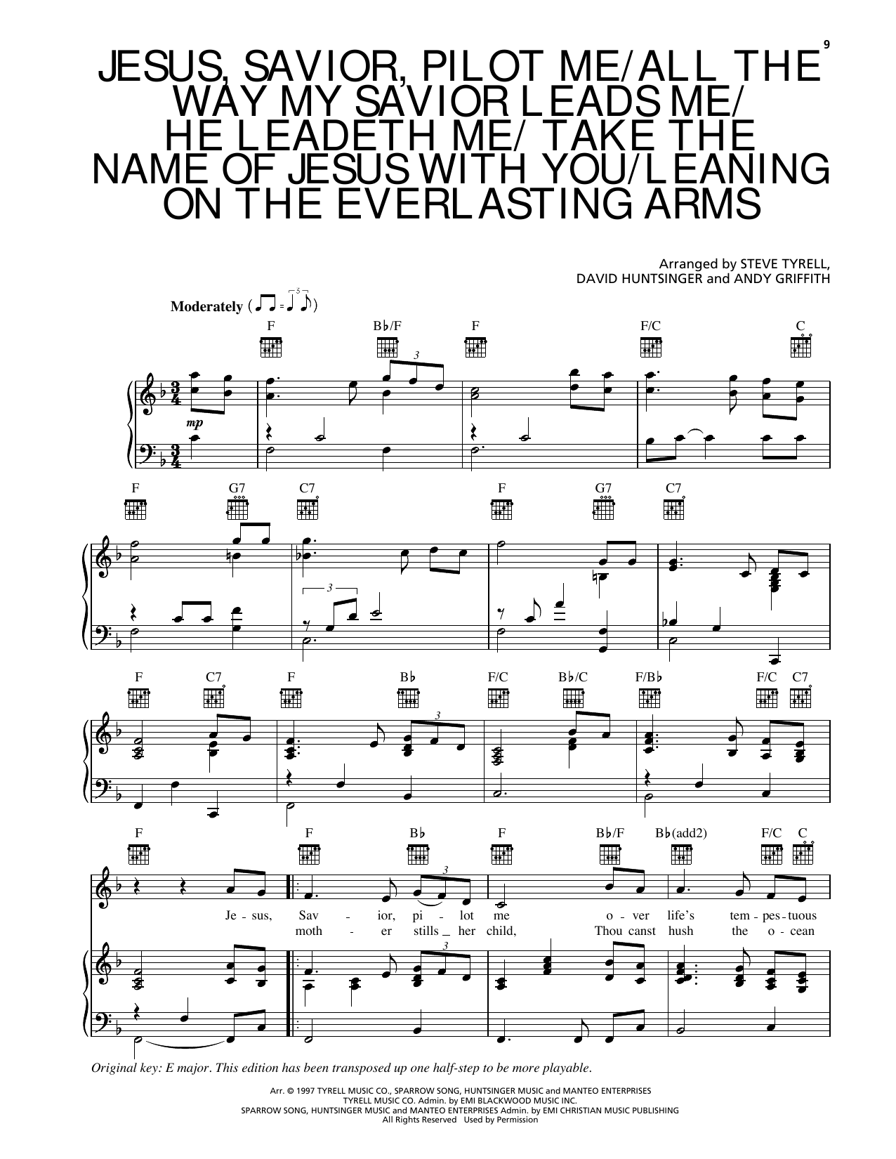 Andy Griffith Jesus, Savior, Pilot Me/All The Way My Savior Leads Me/He Leadeth Me/Take The Name Of Jesus With You Sheet Music & Chords for Piano, Vocal & Guitar Chords (Right-Hand Melody) - Download or Print PDF