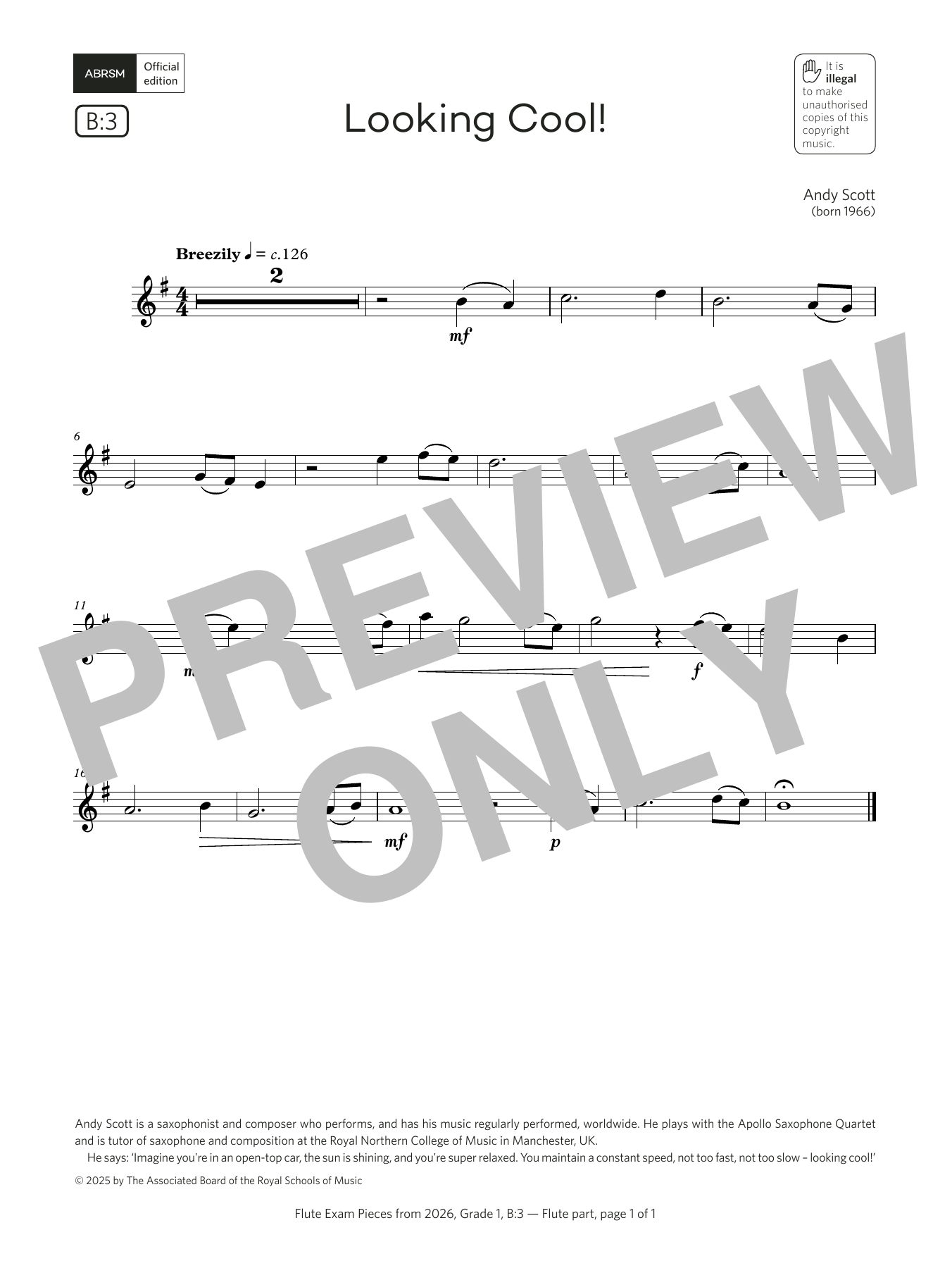 Andy Scott Looking Cool! (Grade 1, list B3, from the ABRSM Flute Syllabus from 2026) Sheet Music & Chords for Flute Solo - Download or Print PDF