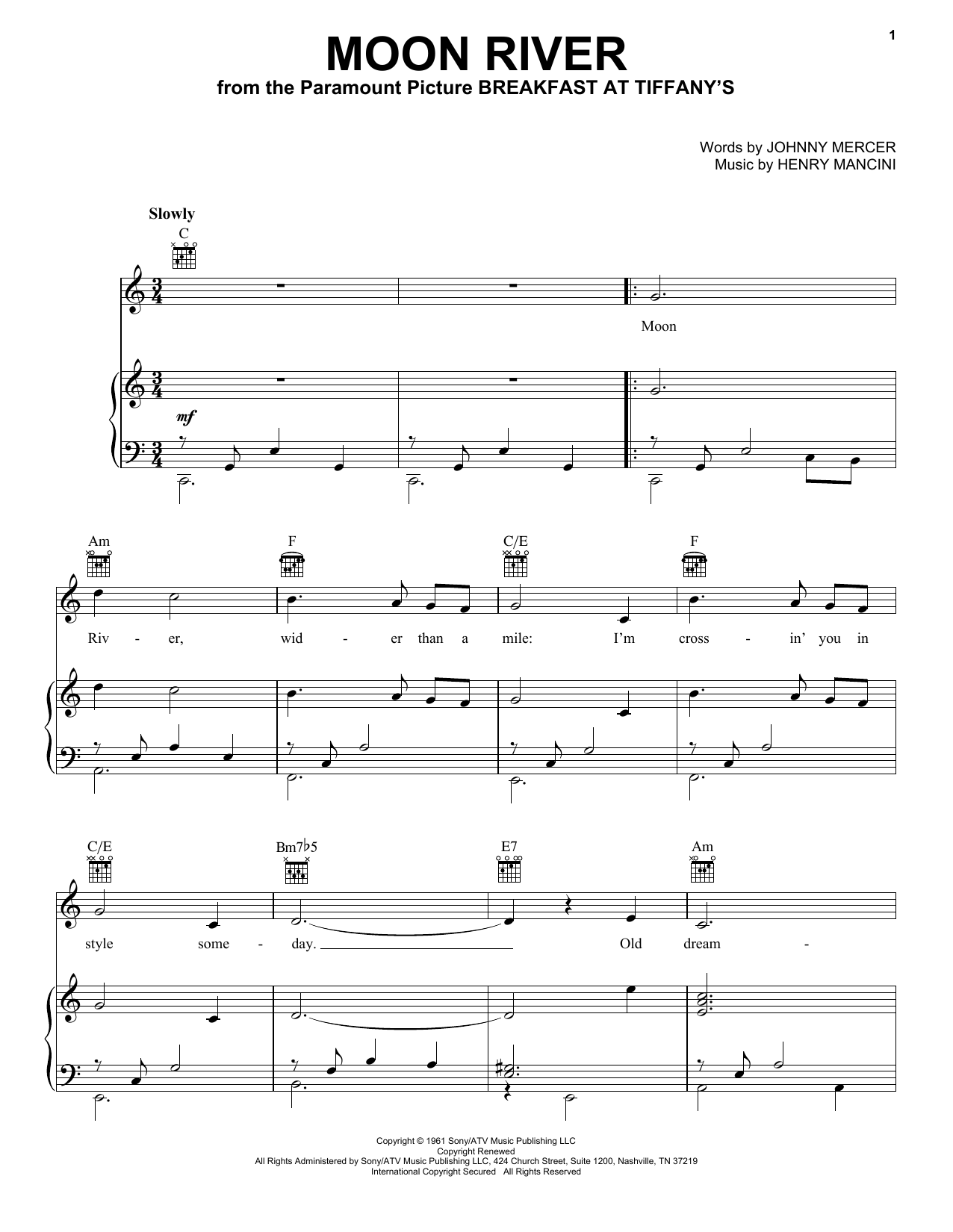 Download Andy Williams Moon River sheet music and printable PDF score & Film and TV music notes
