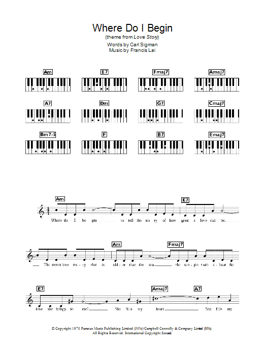Francis Lai "Where Do I Begin (theme from Love Story)" Sheet Music | Download Film/TV PDF Score | How To Play On Lead Sheet / Fake Book? SKU 14229