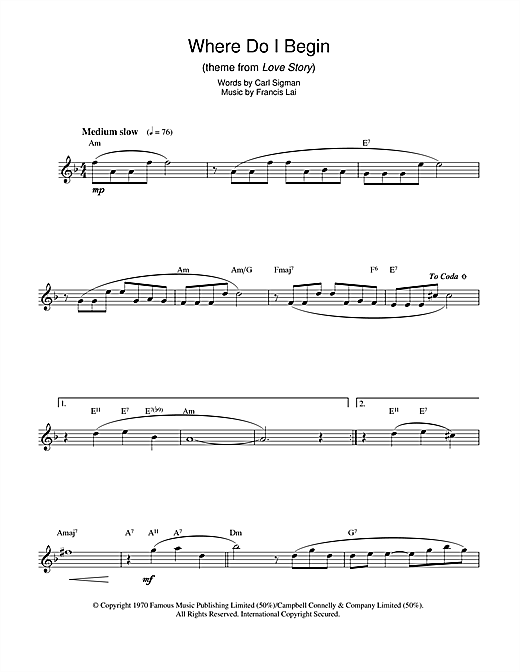 Preview Andy Williams Where Do I Begin (theme from Love Story) Film and TV sheet music, notes and chords for Saxophone, SKU: 44275 sheet music, piano notes, chords, guitar tabs, score, transpose, transcribe, how to play, guide, download, learn, tutorial, progression, song, artist, awards, billboard, mtv, vh1, tour, single, album, release