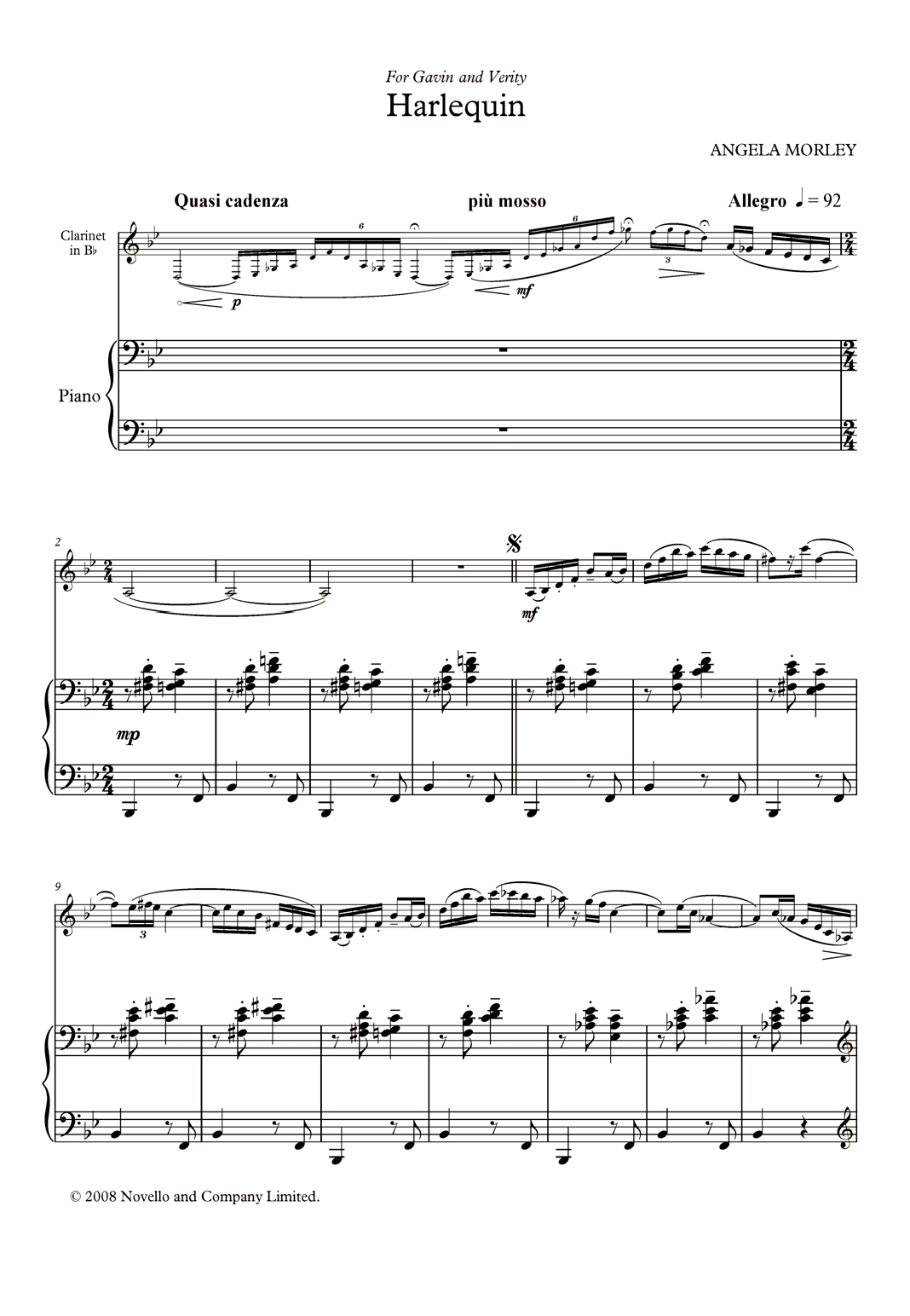 Angela Morley Harlequin (score and parts) Sheet Music & Chords for Clarinet - Download or Print PDF
