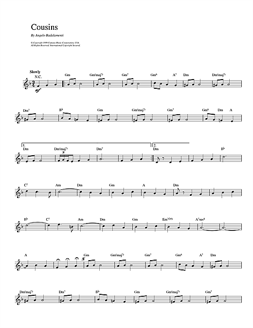 Download Angelo Badalamenti Cousins sheet music and printable PDF score & Film and TV music notes