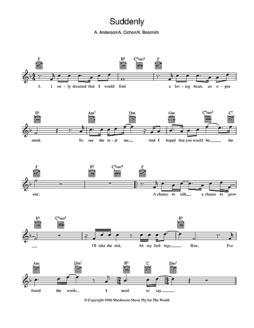 Download Angry Anderson Suddenly sheet music and printable PDF score & Australian music notes
