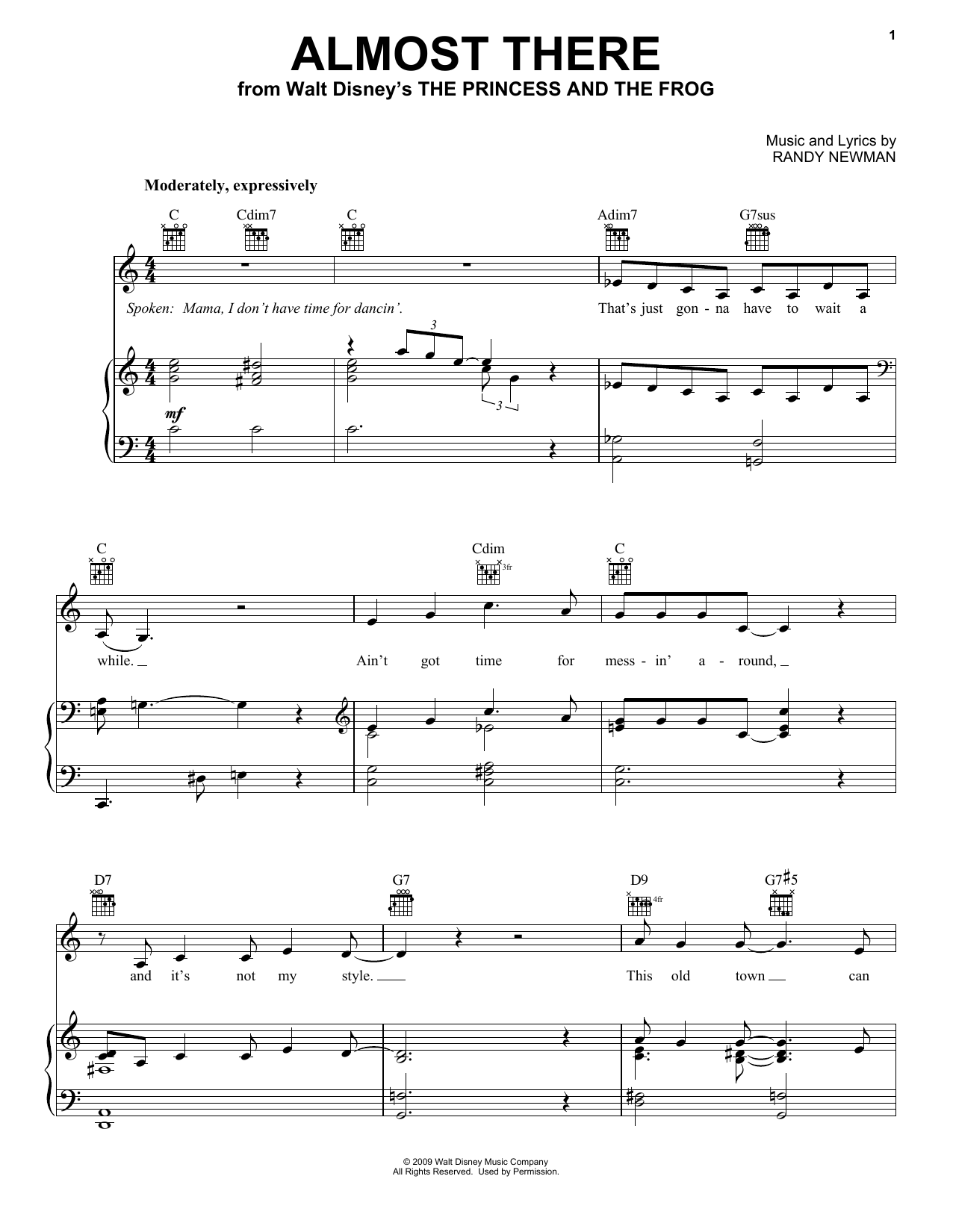Preview Anika Noni Rose Almost There (from The Princess and the Frog) Pop sheet music, notes and chords for Piano, Vocal & Guitar (Right-Hand Melody), SKU: 73115 Download Anika Noni Rose Almost There (from The Princess and the Frog) sheet music and printable PDF score & Pop music notes
