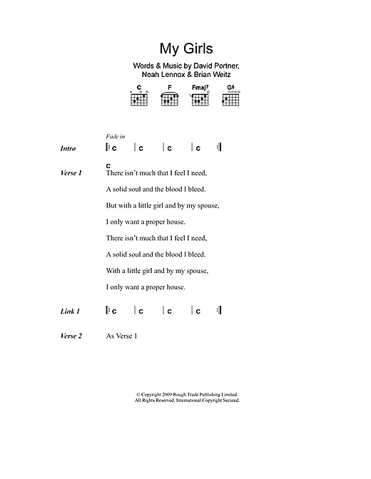Download Animal Collective My Girls sheet music and printable PDF score & Pop music notes