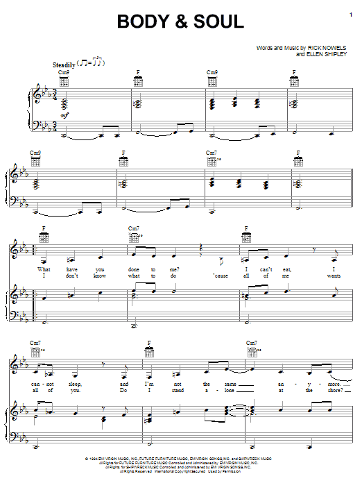 Preview Anita Baker Body & Soul Pop sheet music, notes and chords for Piano, Vocal & Guitar (Right-Hand Melody), SKU: 51611 Download Anita Baker Body & Soul sheet music and printable PDF score & Pop music notes