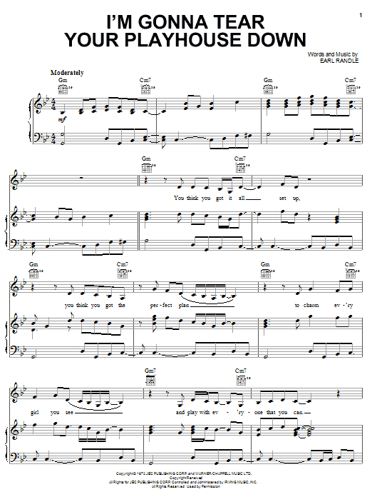 Preview Ann Peebles I'm Gonna Tear Your Playhouse Down Pop sheet music, notes and chords for Piano, Vocal & Guitar (Right-Hand Melody), SKU: 51489 Download Ann Peebles I'm Gonna Tear Your Playhouse Down sheet music and printable PDF score & Pop music notes
