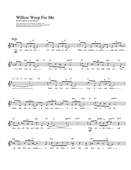 Download Ann Ronell Willow Weep For Me sheet music and printable PDF score & Jazz music notes