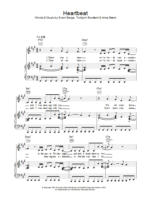 Preview Annie My Heartbeat Pop sheet music, notes and chords for Piano, Vocal & Guitar (Right-Hand Melody), SKU: 31906 Download Annie My Heartbeat sheet music and printable PDF score & Pop music notes