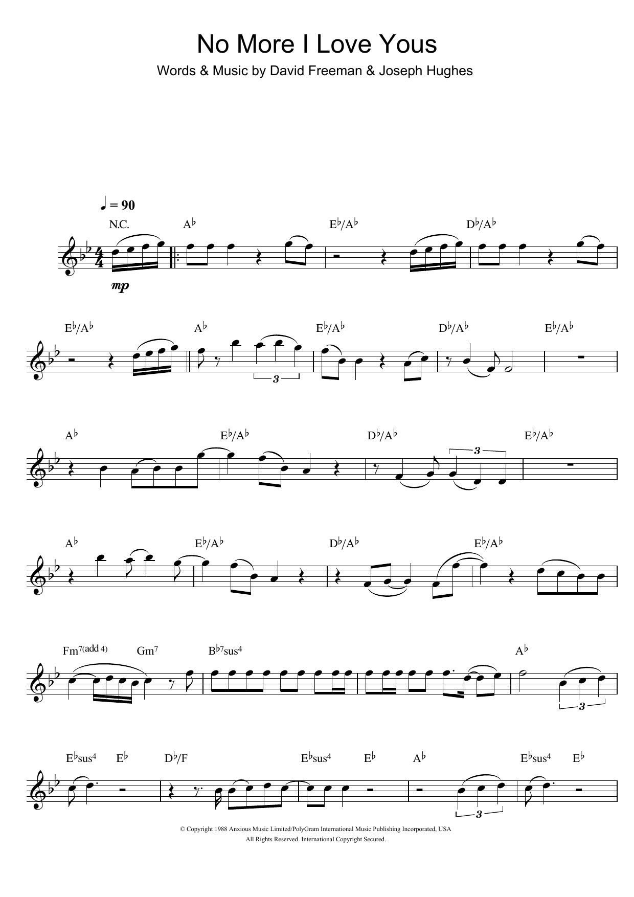 Download Annie Lennox No More I Love Yous sheet music and printable PDF score & Pop music notes