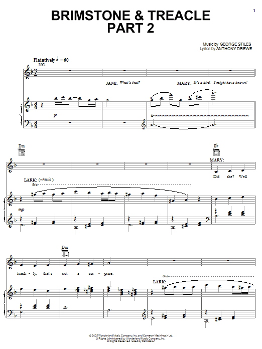 Preview Stiles & Drewe Brimstone & Treacle Part 2 Children sheet music, notes and chords for Piano, Vocal & Guitar (Right-Hand Melody), SKU: 58883 sheet music, piano notes, chords, guitar tabs, score, transpose, transcribe, how to play, guide, download, learn, tutorial, progression, song, artist, awards, billboard, mtv, vh1, tour, single, album, release
