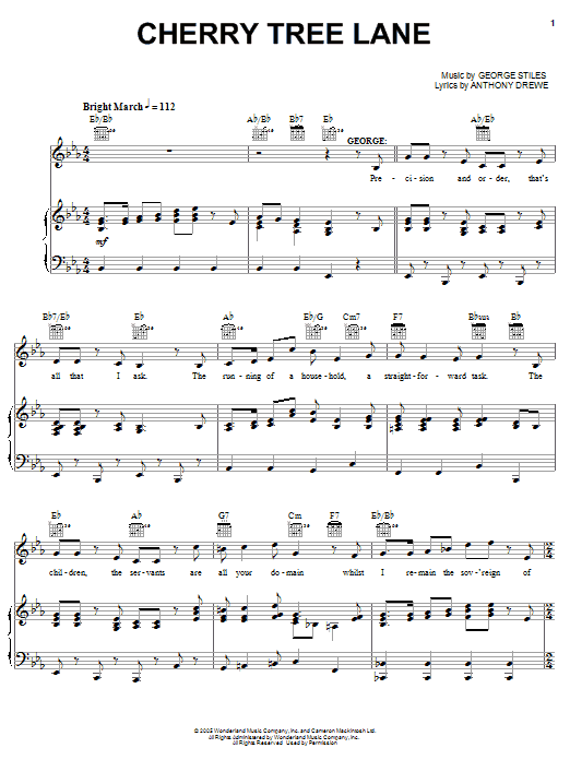 Preview Stiles & Drewe Cherry Tree Lane Children sheet music, notes and chords for Piano, Vocal & Guitar (Right-Hand Melody), SKU: 58875 sheet music, piano notes, chords, guitar tabs, score, transpose, transcribe, how to play, guide, download, learn, tutorial, progression, song, artist, awards, billboard, mtv, vh1, tour, single, album, release