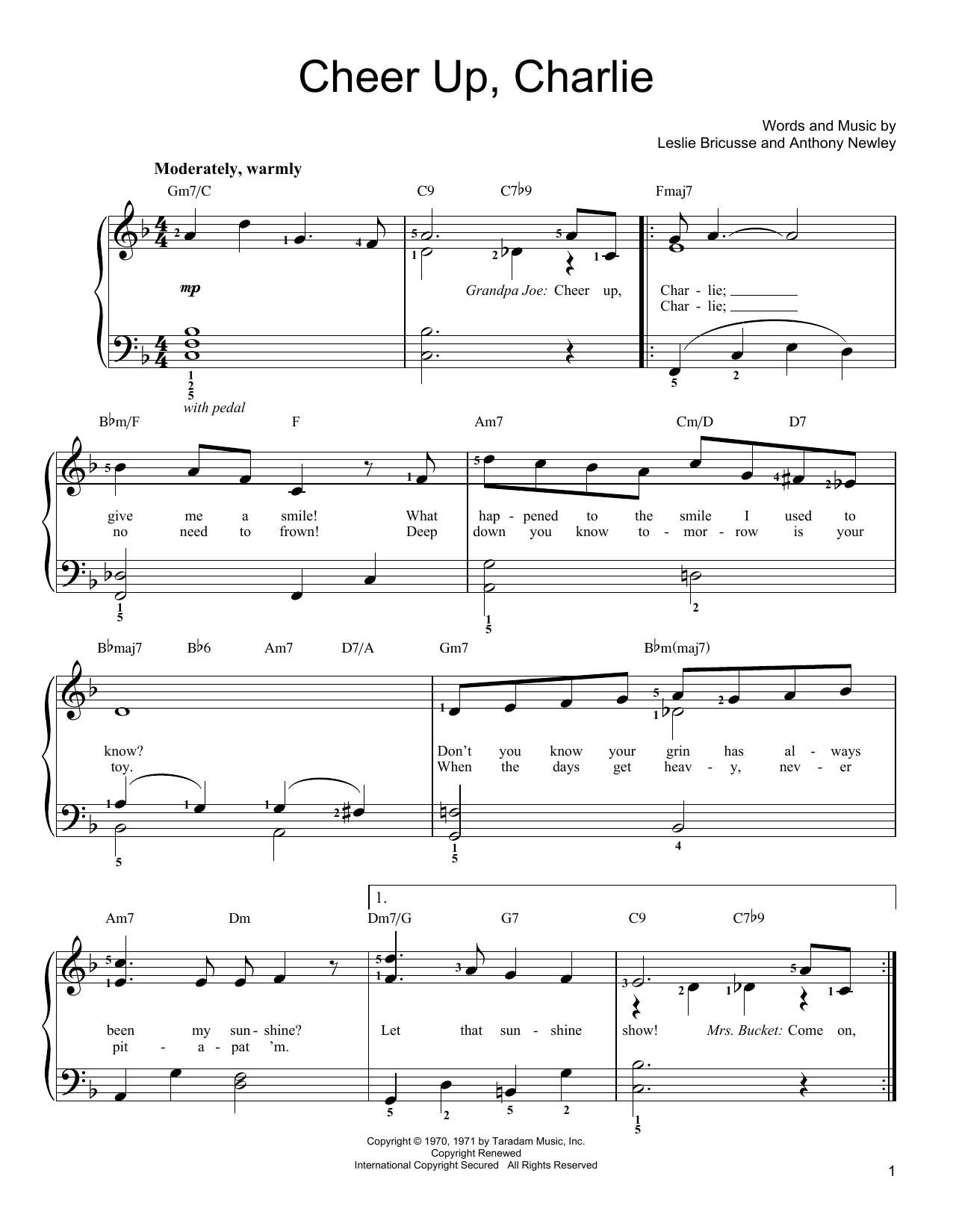 Anthony Newley Cheer Up Charlie Sheet Music Download Printable Children Pdf Easy Piano Score Sku 194283