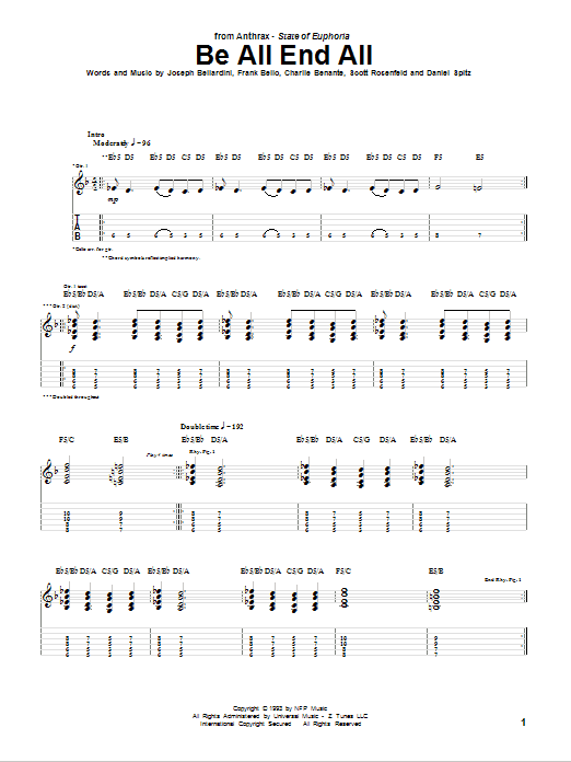 Preview Anthrax Be All End All Pop sheet music, notes and chords for Guitar Tab, SKU: 75680 Download Anthrax Be All End All sheet music and printable PDF score & Pop music notes