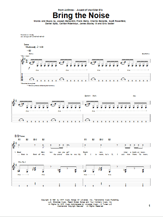 Download Anthrax Bring The Noise sheet music and printable PDF score & Pop music notes
