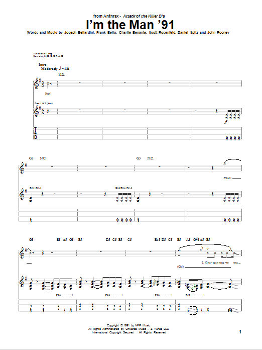Preview Anthrax I'm The Man '91 Pop sheet music, notes and chords for Guitar Tab, SKU: 75675 Download Anthrax I'm The Man '91 sheet music and printable PDF score & Pop music notes