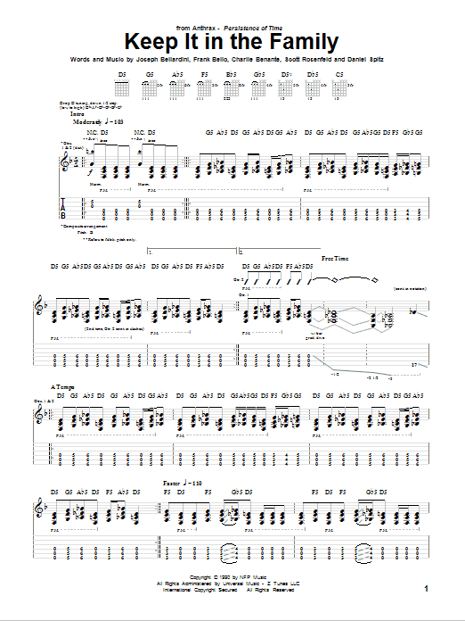Download Anthrax Keep It In The Family sheet music and printable PDF score & Pop music notes
