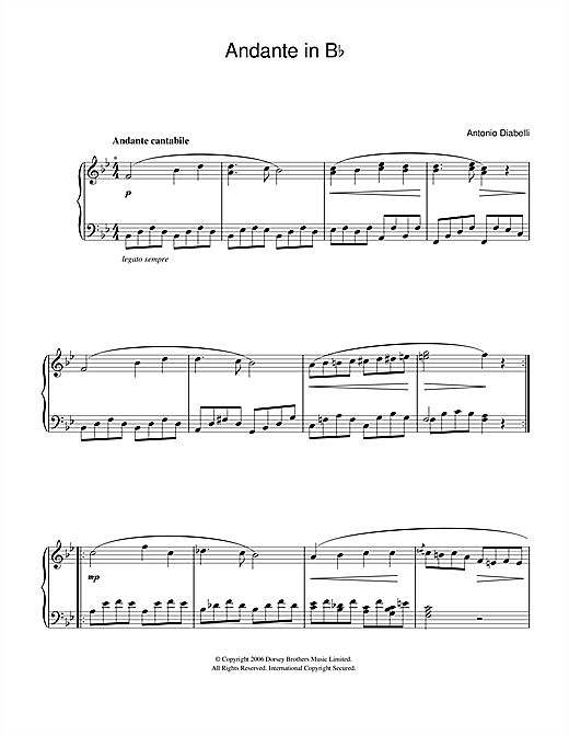 Download Anton Diabelli Andante In B Flat sheet music and printable PDF score & Classical music notes