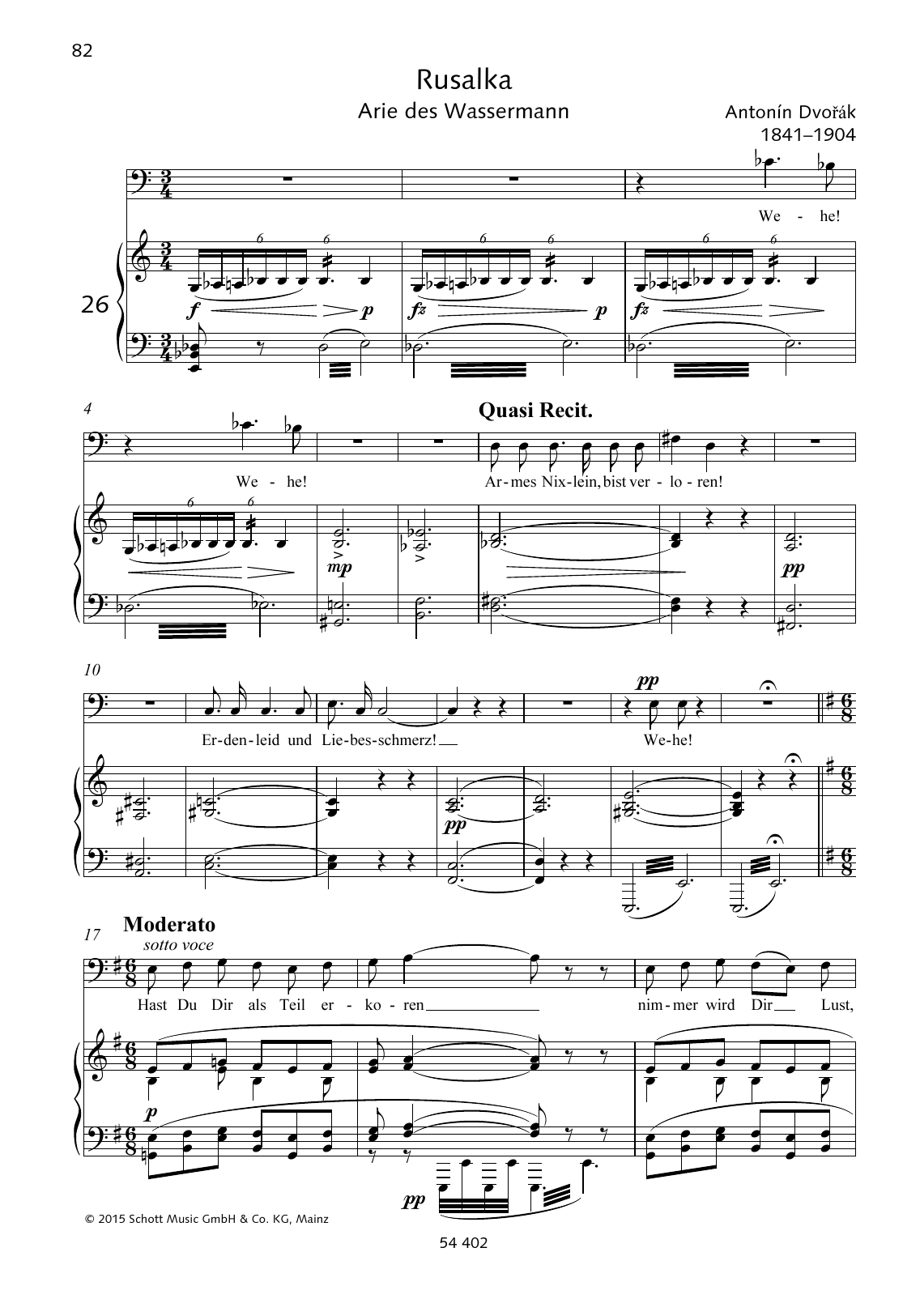 Antonín Dvorák Wehe! Wehe! Armes Nixlein, bist verloren Sheet Music & Chords for Piano & Vocal - Download or Print PDF