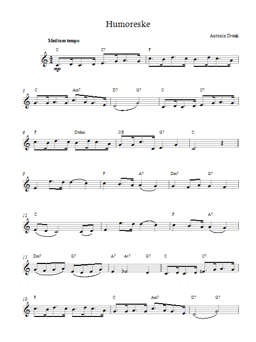 Preview Antonin Dvorak Humoreske Classical sheet music, notes and chords for Melody Line & Chords, SKU: 14632 Download Antonin Dvorak Humoreske sheet music and printable PDF score & Classical music notes