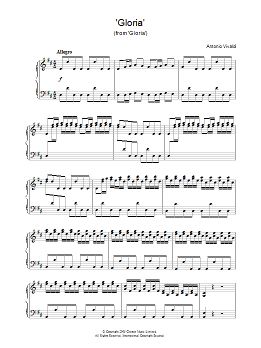 Download Antonio Vivaldi Gloria (from Gloria) sheet music and printable PDF score & Classical music notes