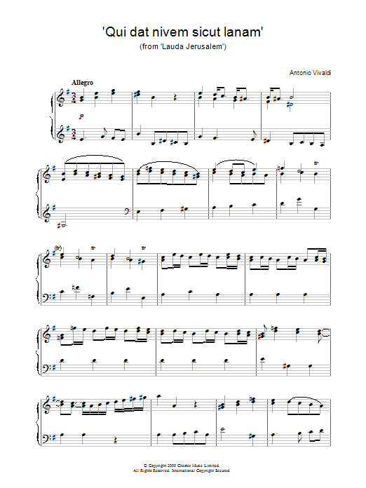 Download Antonio Vivaldi Qui dat nivem sicut lanam (from Lauda Jerusalem) sheet music and printable PDF score & Classical music notes